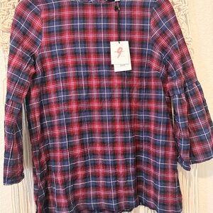 The Nines by HATCH Burgundy & Navy Plaid Maternity Top Size Small
